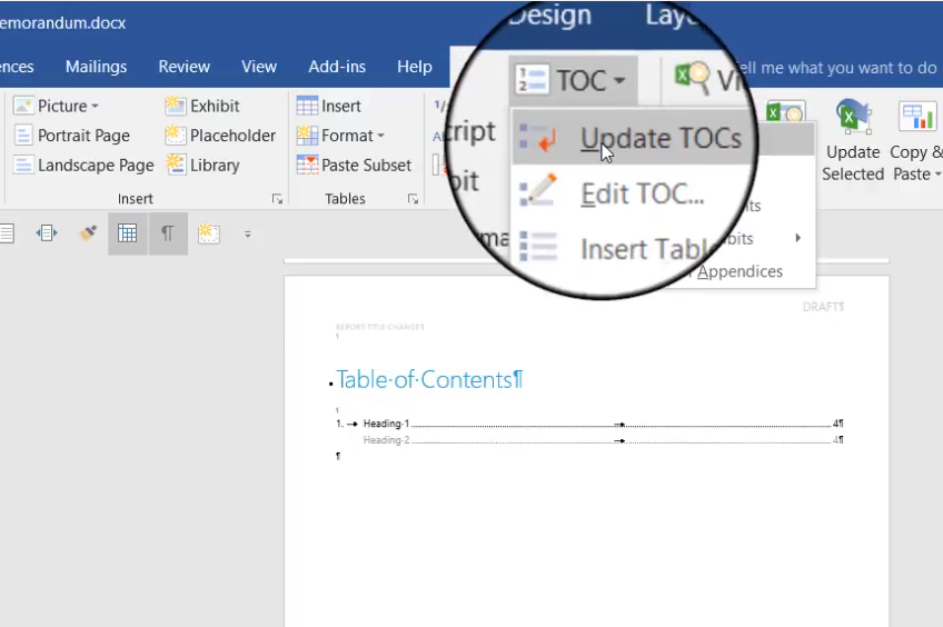Update Group Word, TOC